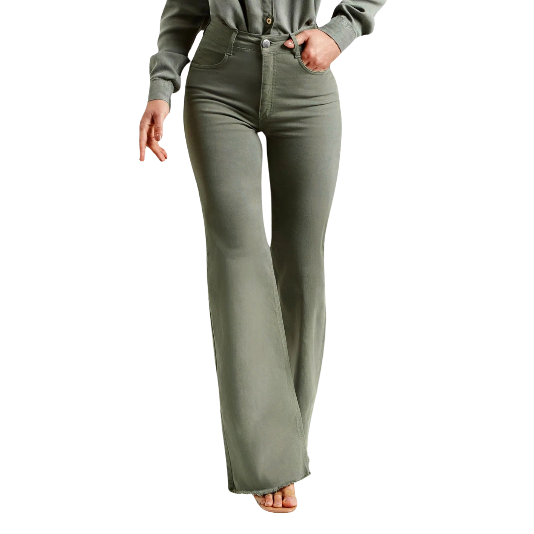 Olive Stretch Flared Pants