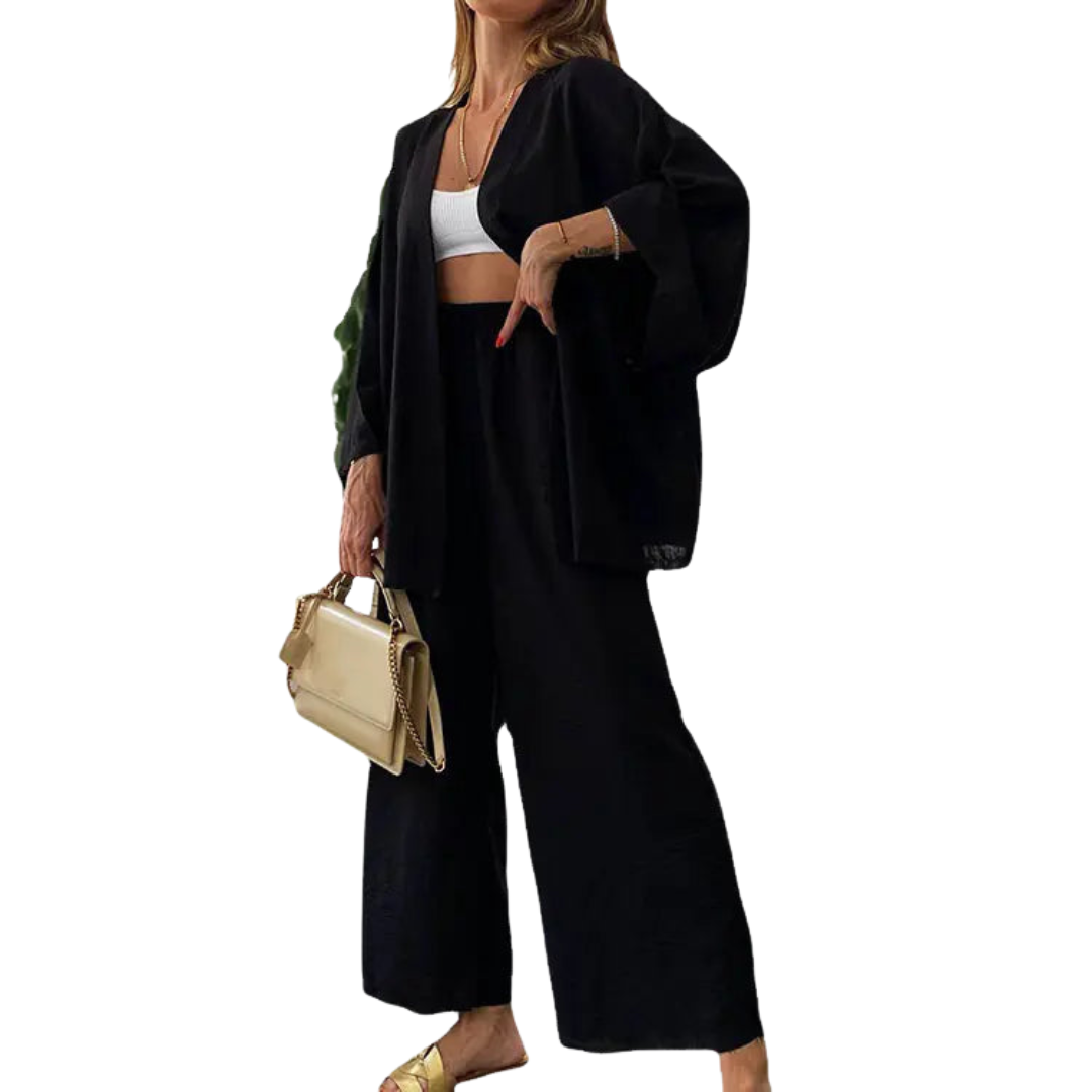 Two-Piece Linen Set Cardigan and Trousers