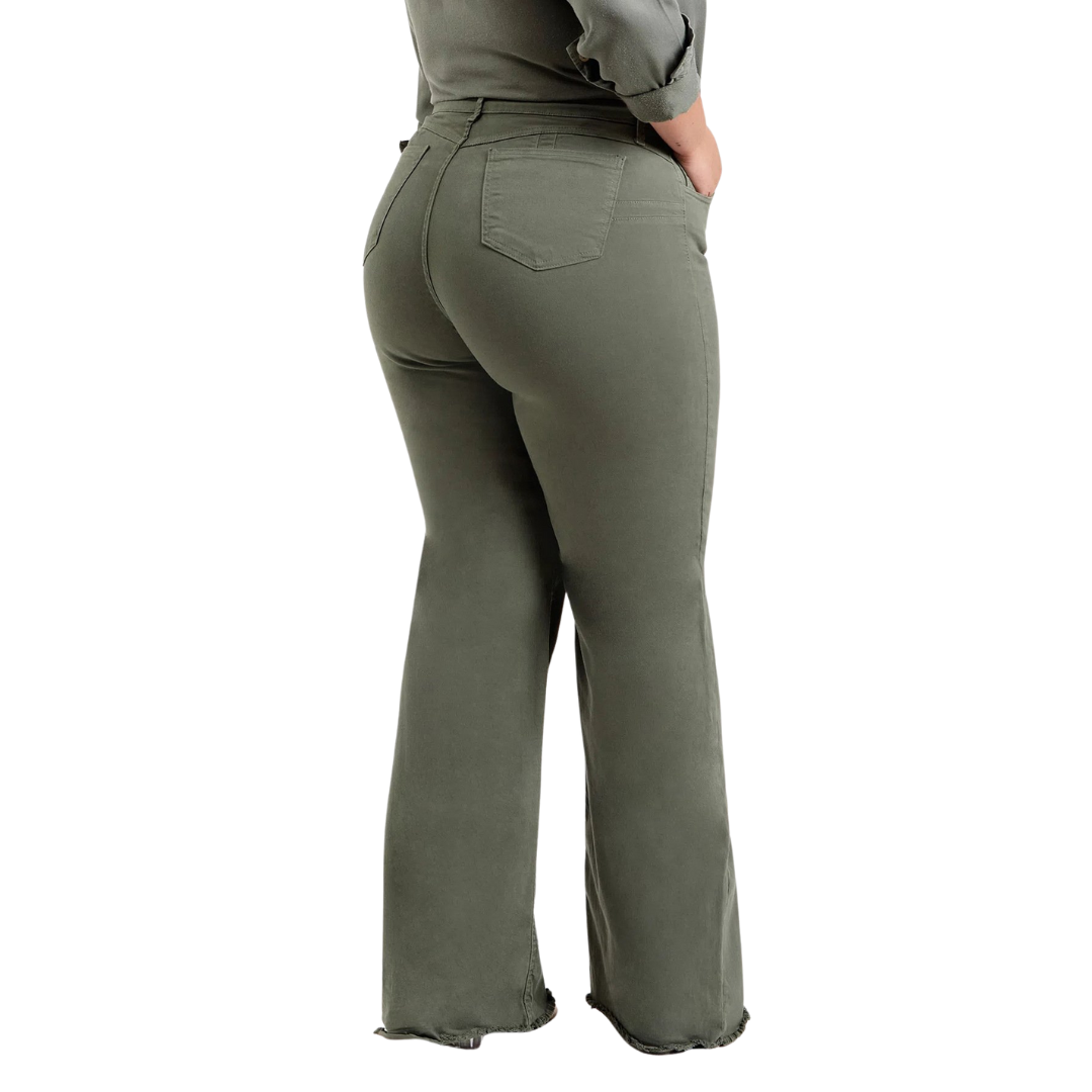 Olive Stretch Flared Pants