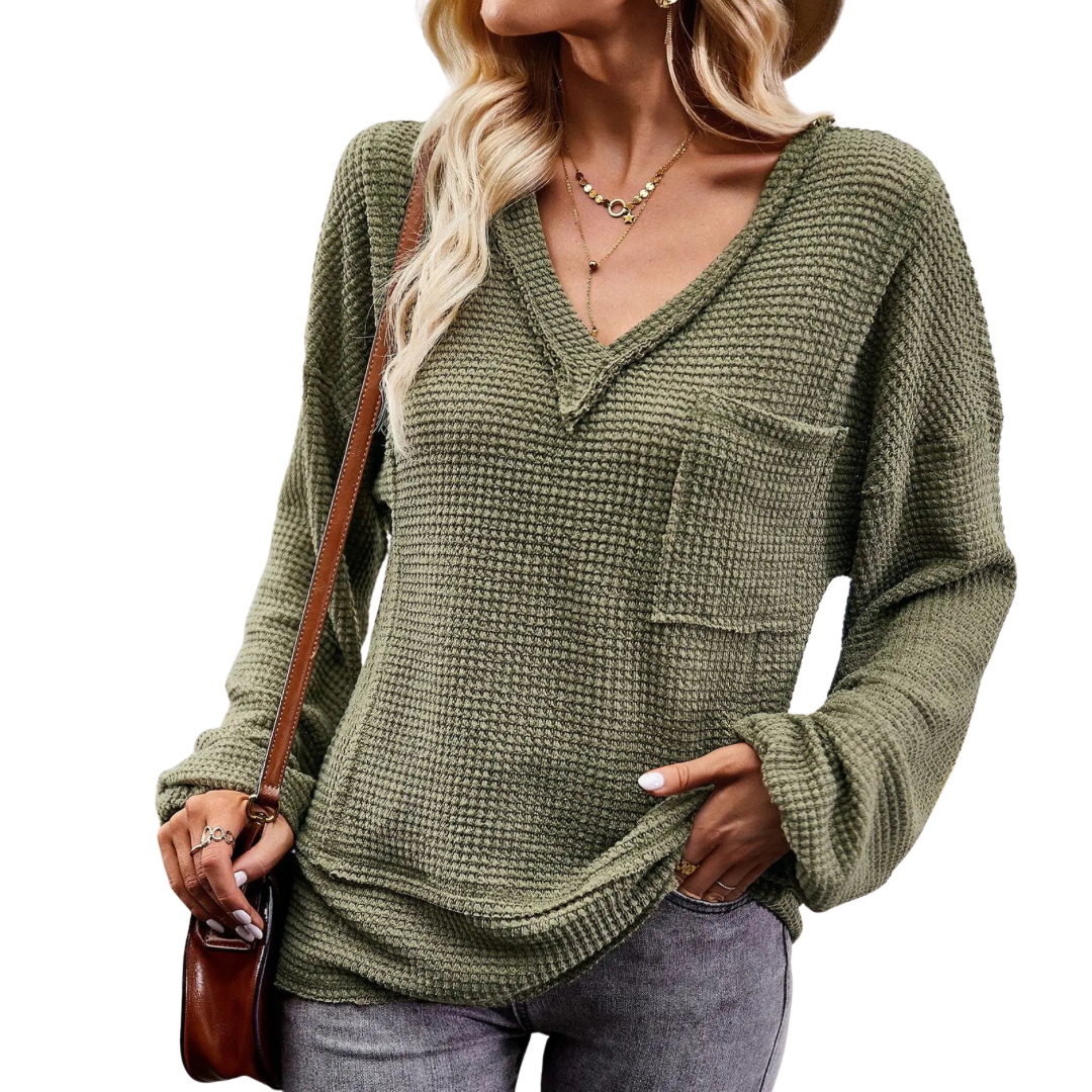 V-Neck Long-Sleeve Knitted Top