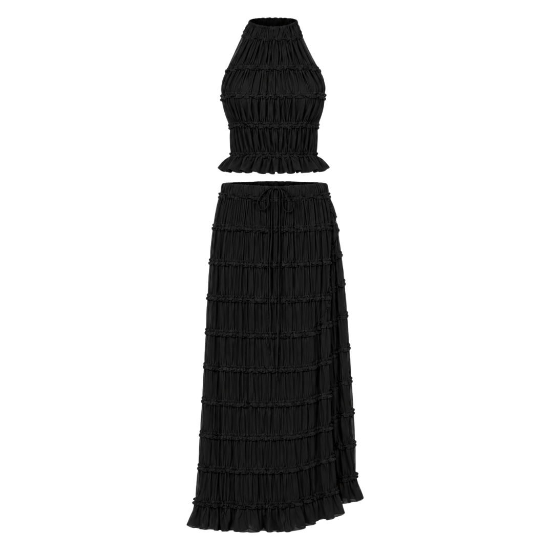 Two-Piece Chiffon Pleated Dress