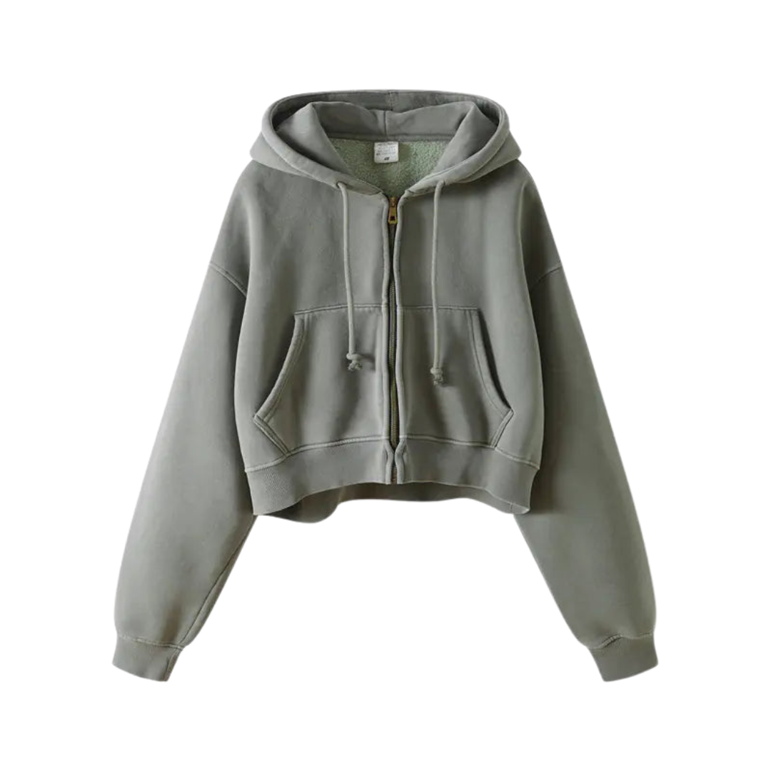 Washed Plush Zipper Hooded Sweater