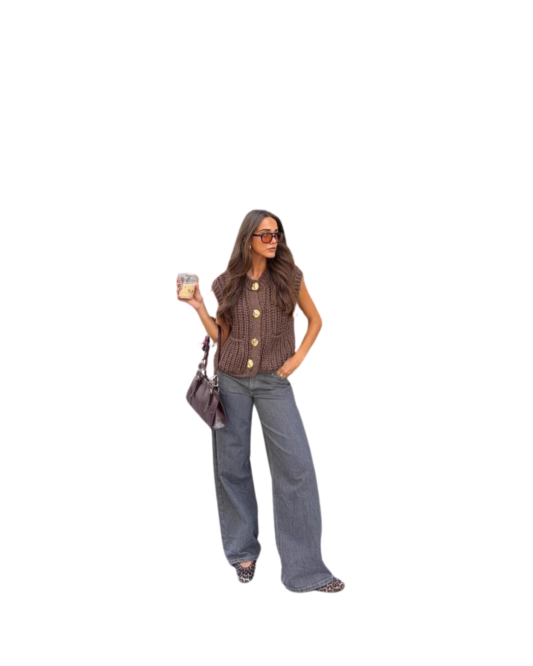 Brown Sleeveless Knit Vest
