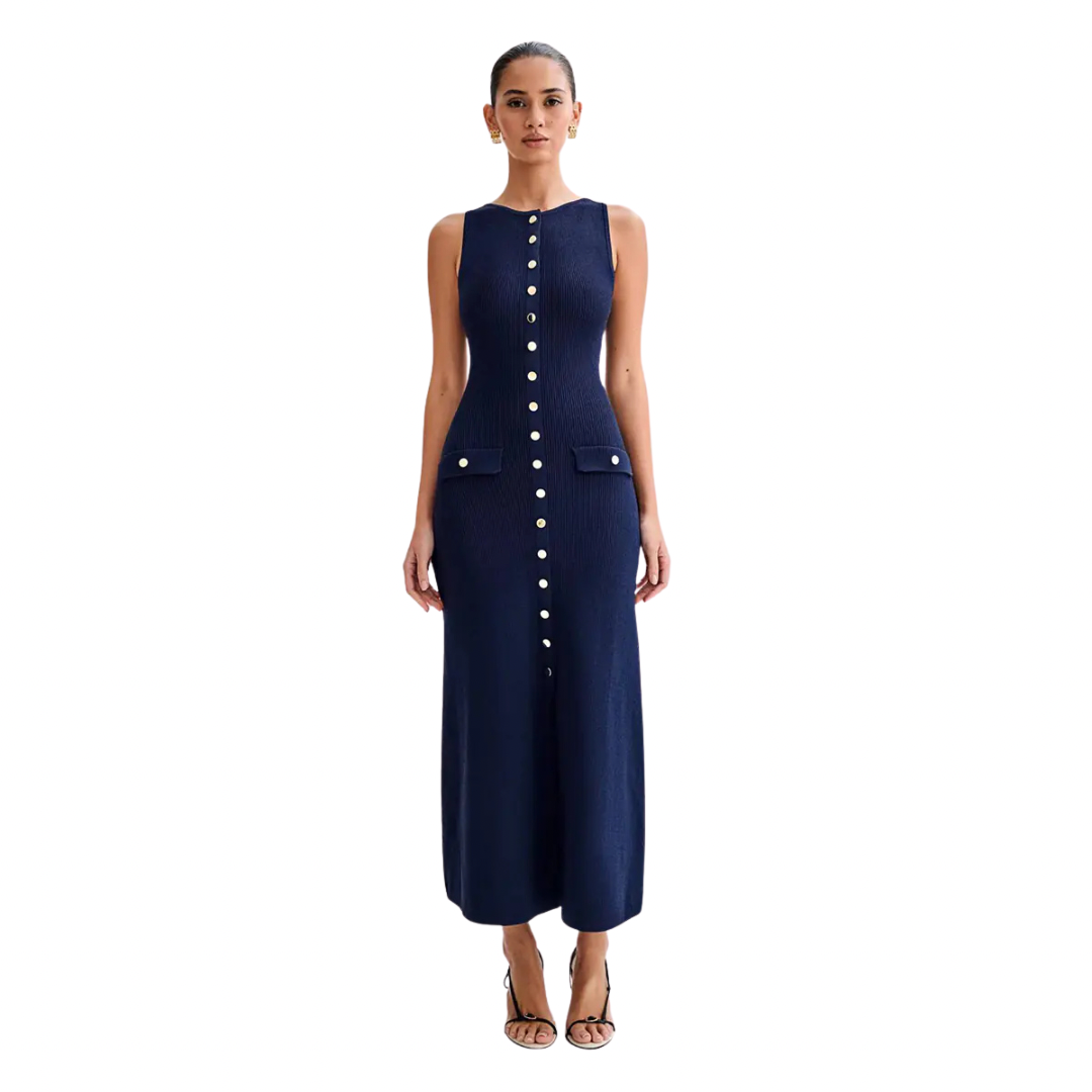 Button-Down Sleeveless Midi Dress