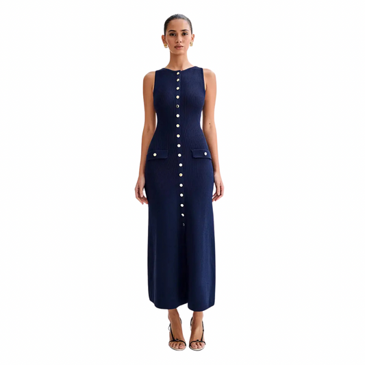 Button-Down Sleeveless Midi Dress