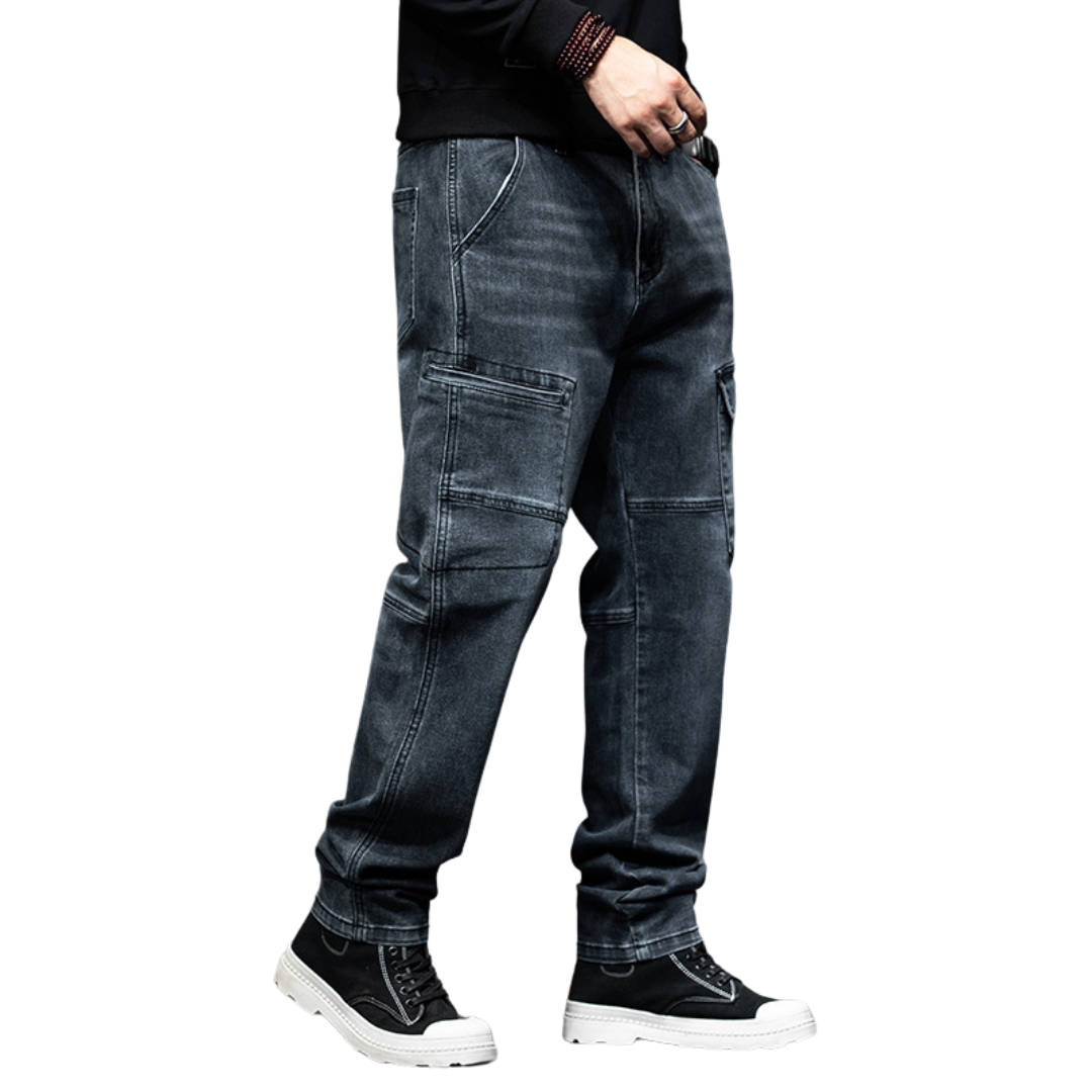Multi Pocket Loose Straight Leg Jeans