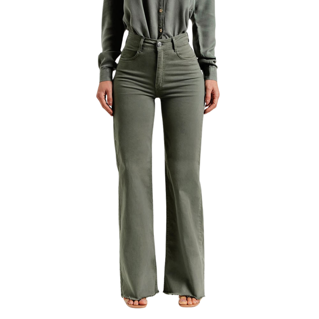 Olive Stretch Flared Pants