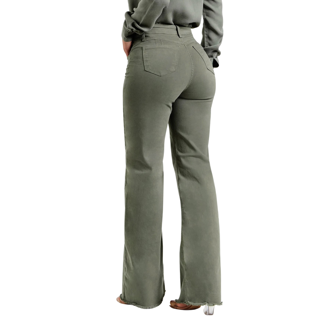 Olive Stretch Flared Pants