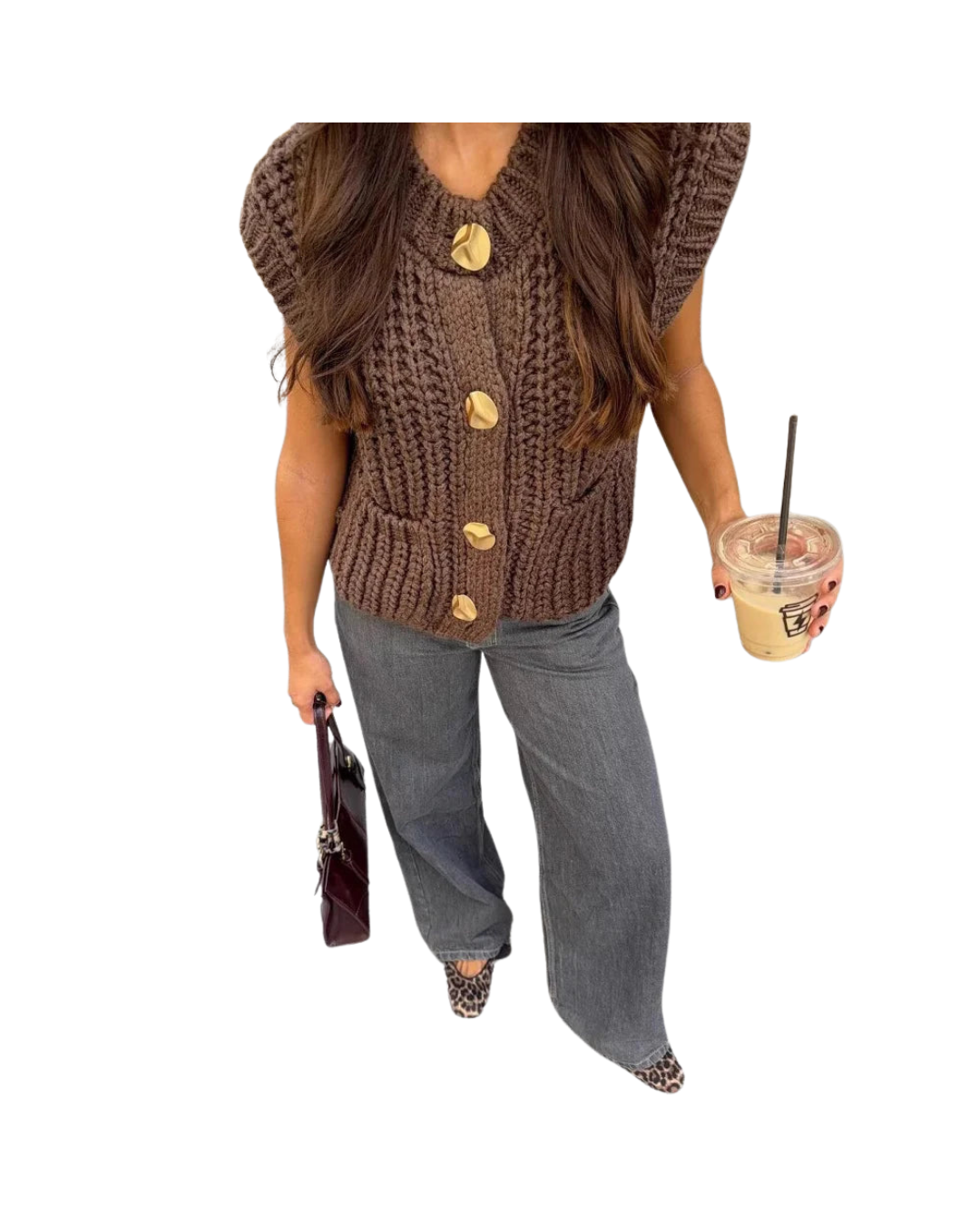 Brown Sleeveless Knit Vest
