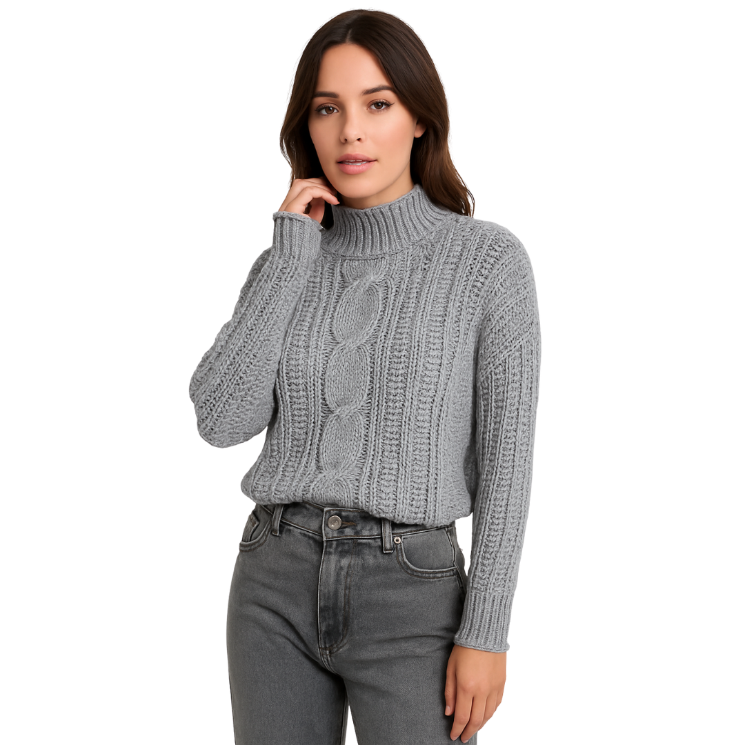 Chunky Cable-Knit Mock Neck Sweater