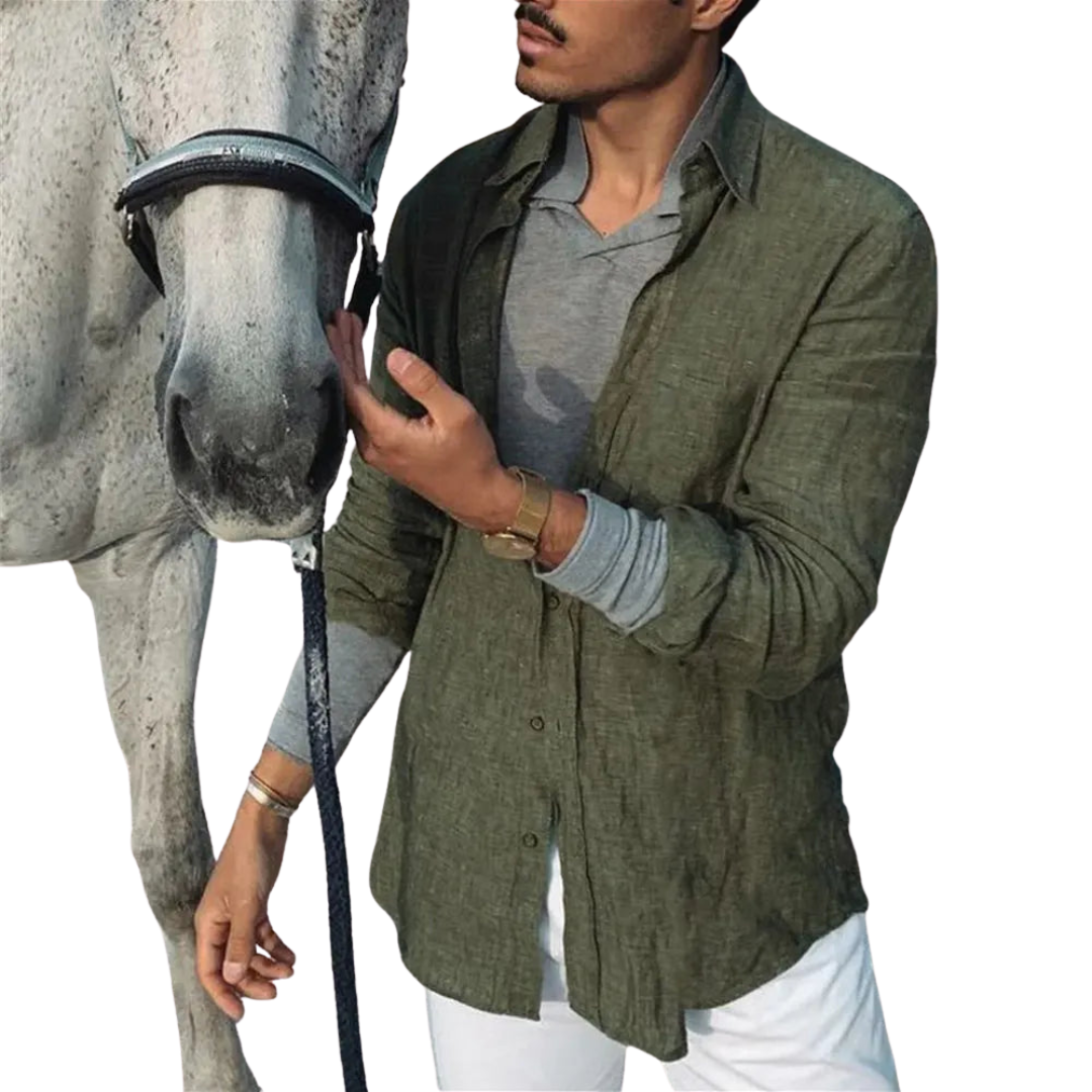 Cotton Linen Lapel Long-Sleeve Shirt