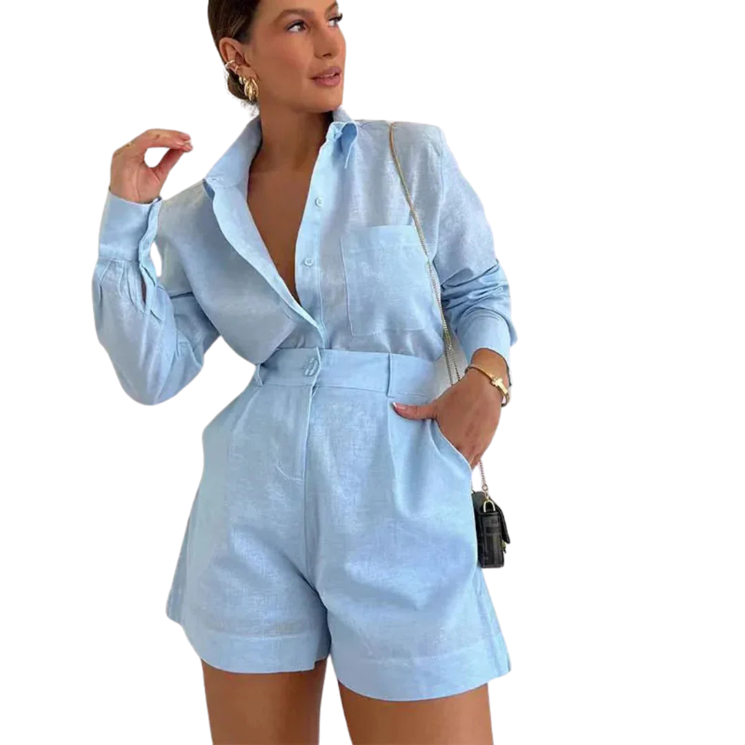 Tailored Long-Sleeve Shirt & Short Set