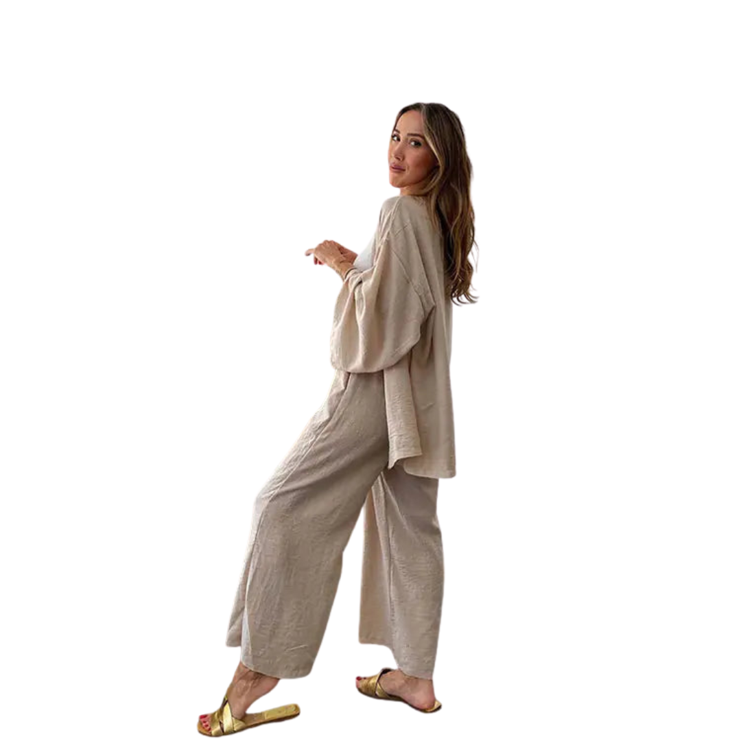 Two-Piece Linen Set Cardigan and Trousers