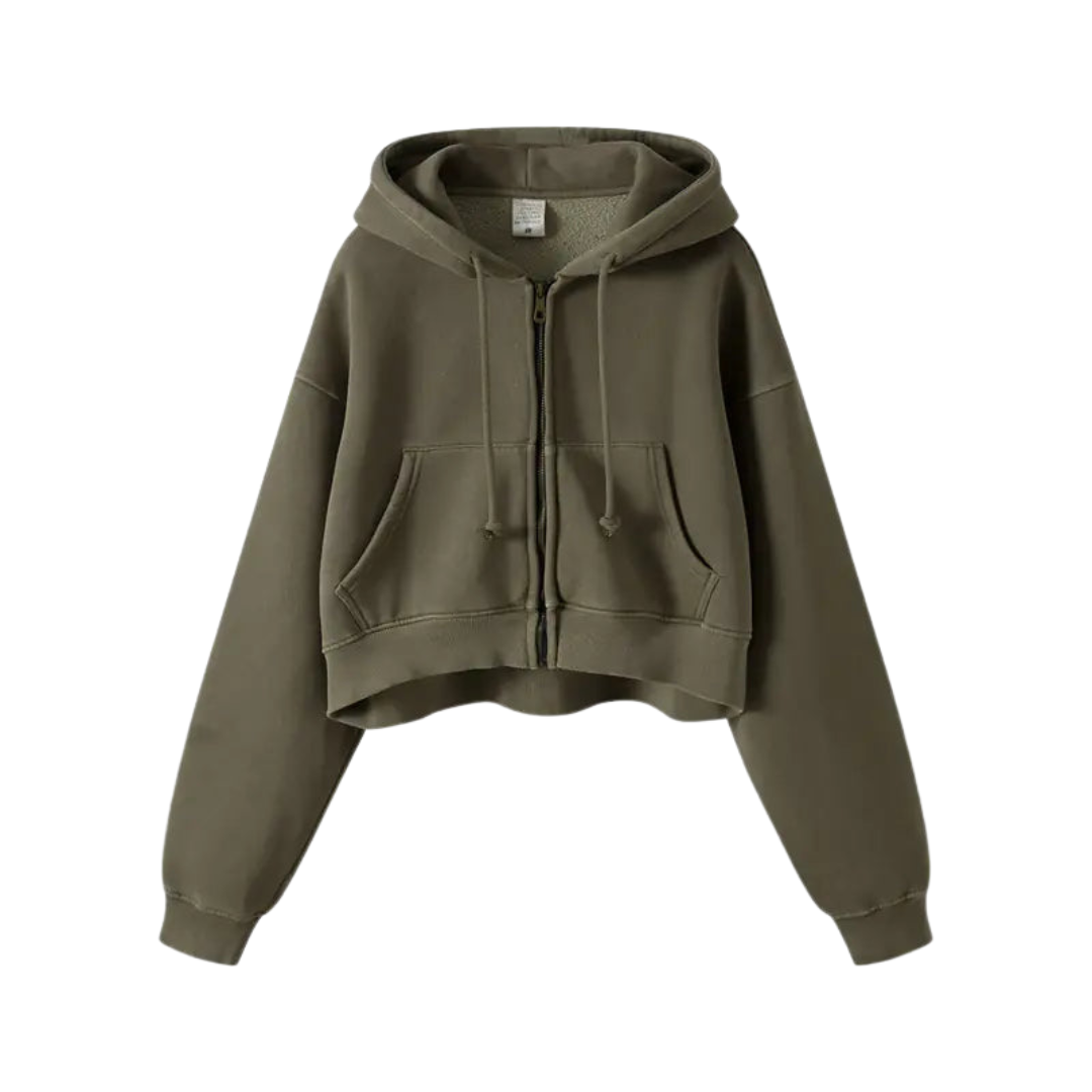 Washed Plush Zipper Hooded Sweater