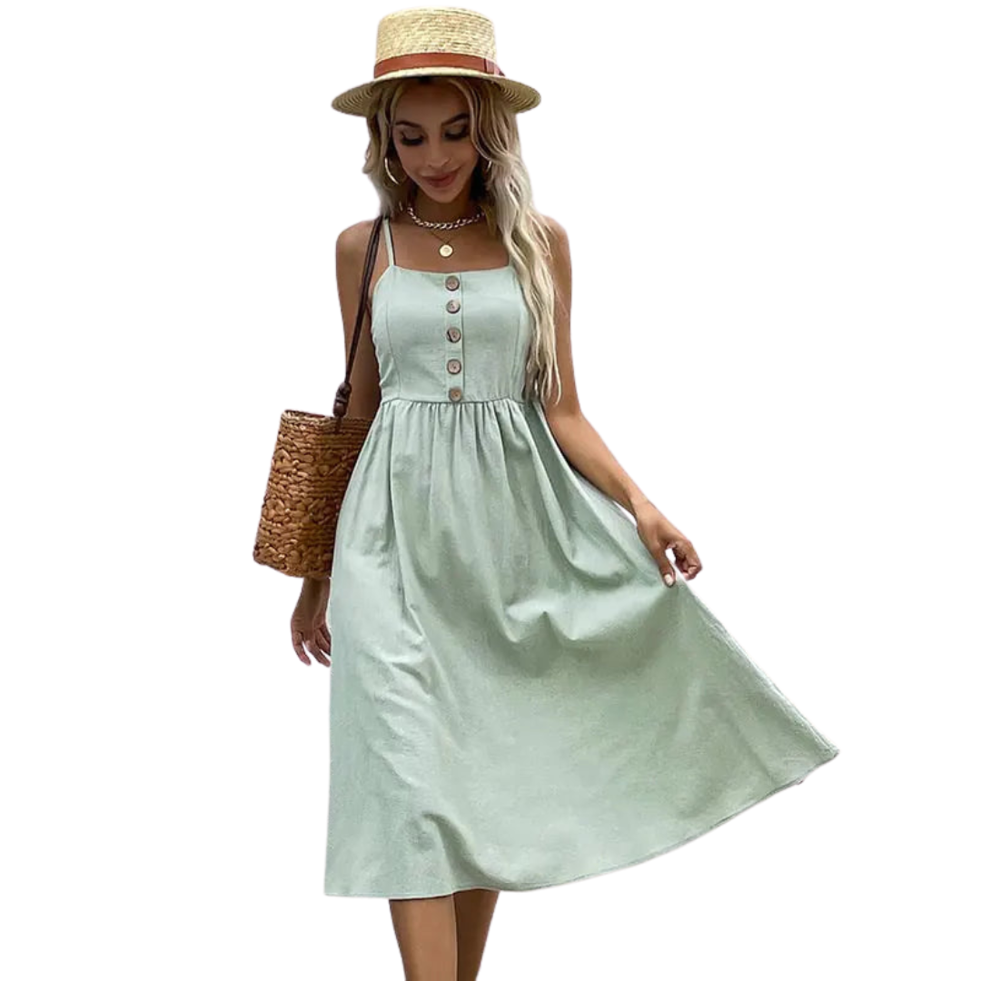 Sleeveless Button A-Line Midi Dress