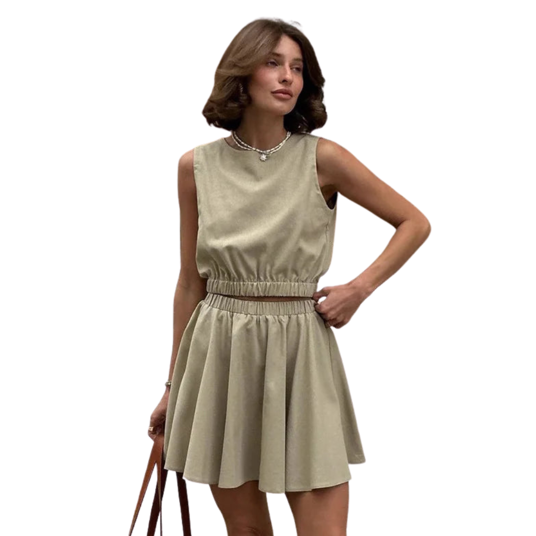 Two-Piece Linen Set Top and Skirt