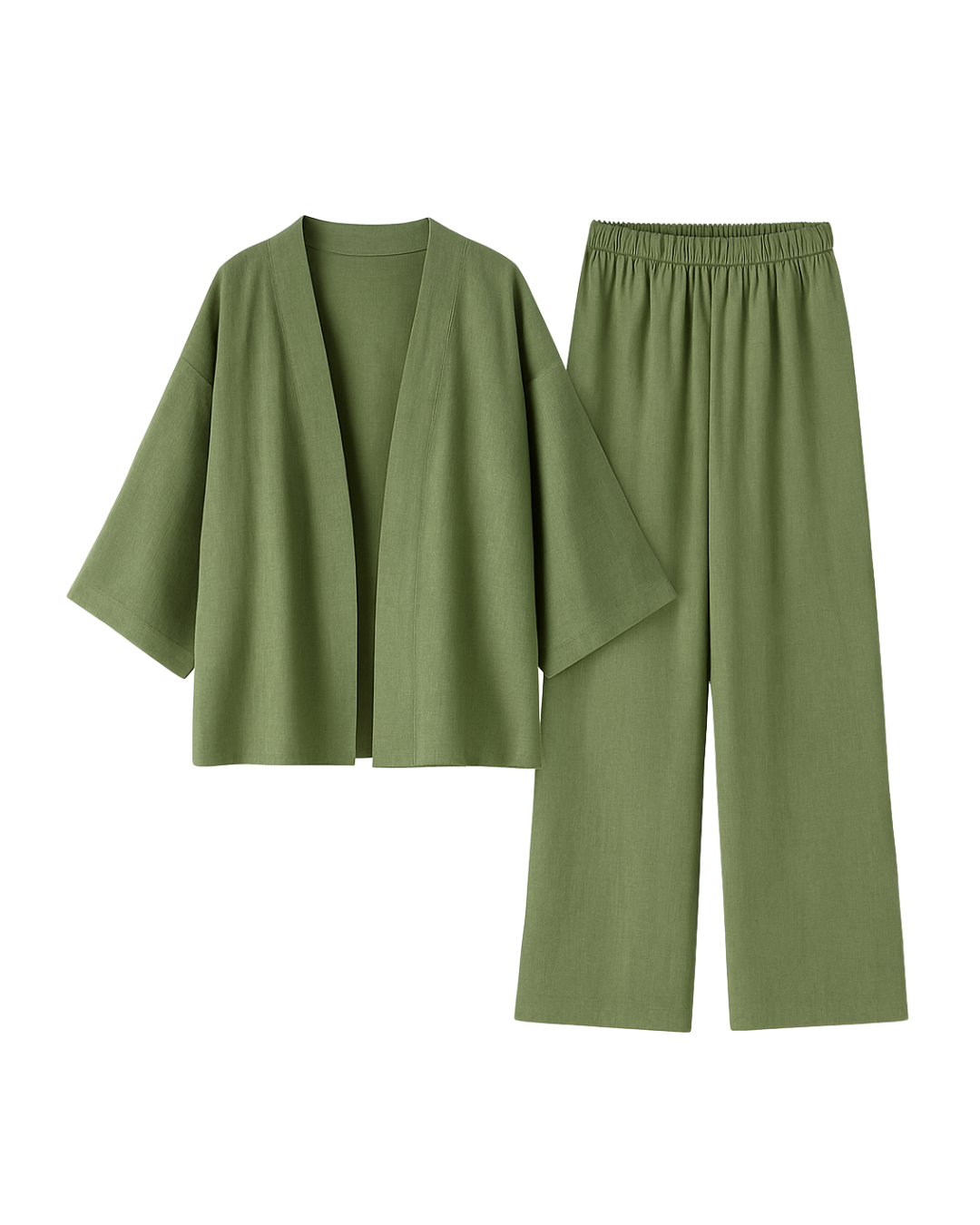 Two-Piece Linen Set Cardigan and Trousers
