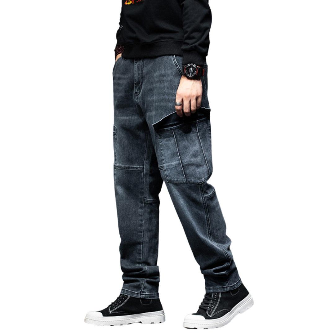 Multi Pocket Loose Straight Leg Jeans