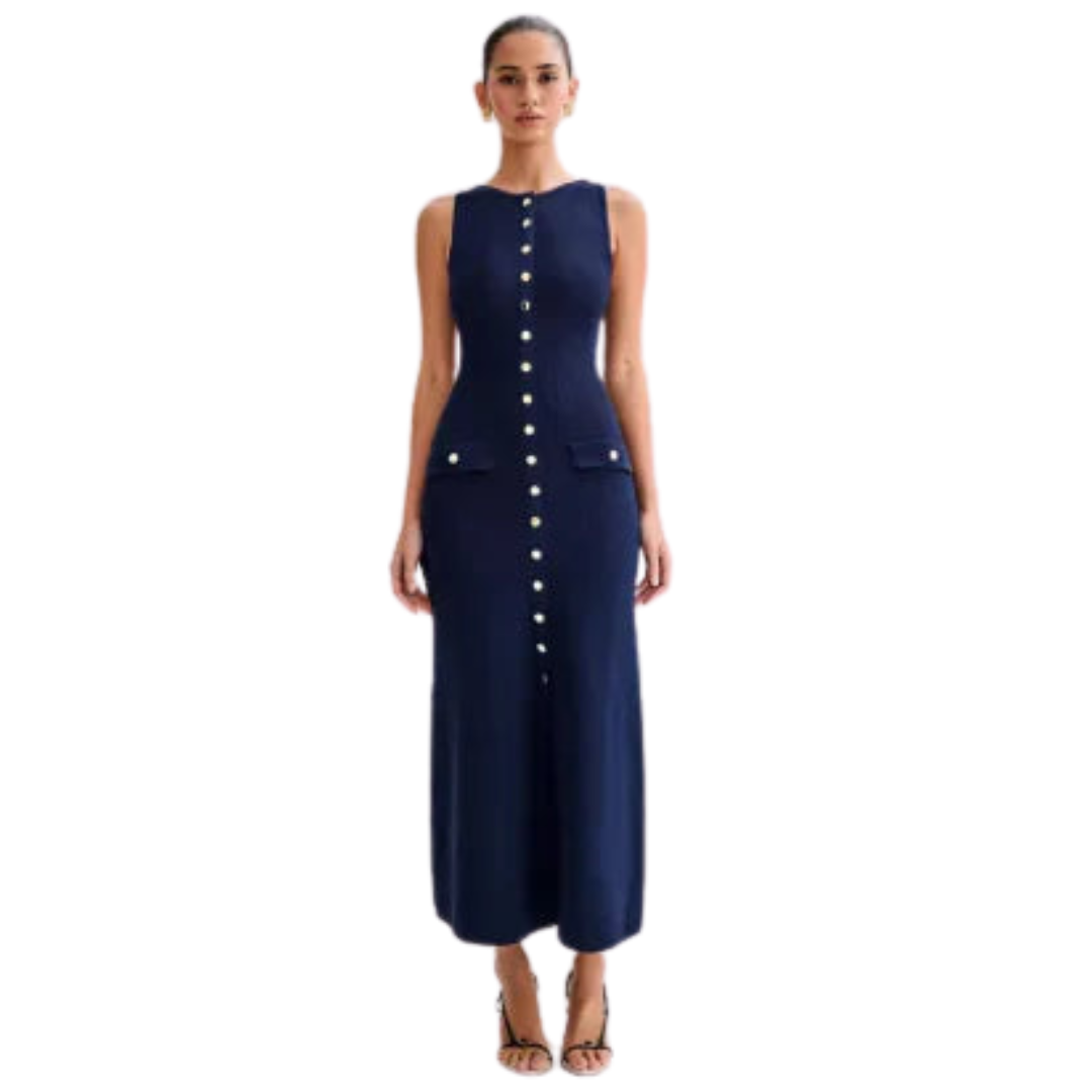 Button-Down Sleeveless Midi Dress