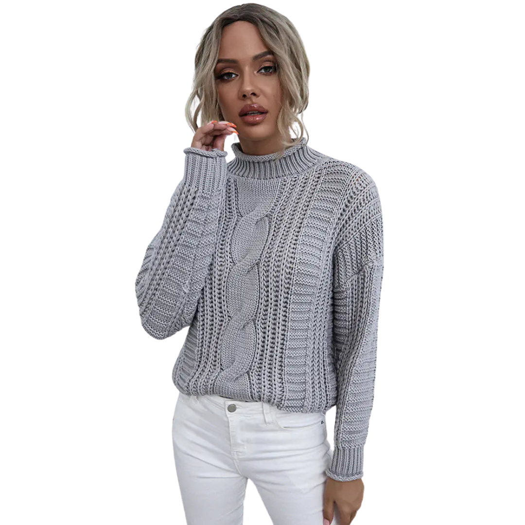 Chunky Cable-Knit Mock Neck Sweater
