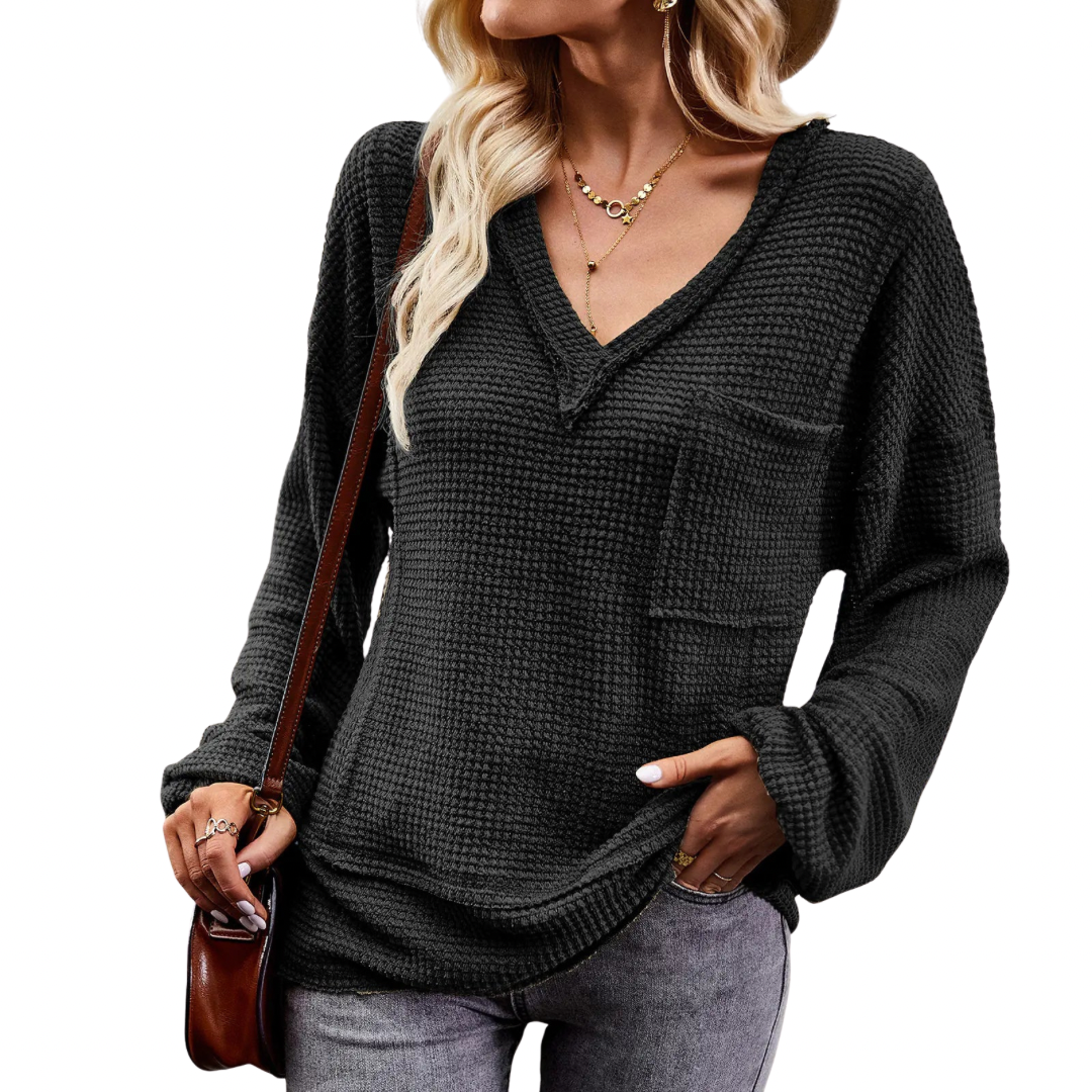 V-Neck Long-Sleeve Knitted Top