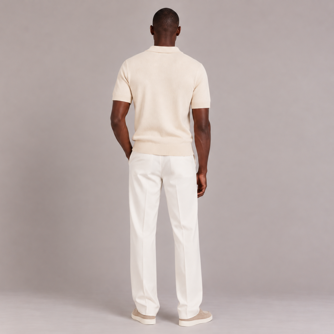 Ribbed Knit Polo Shirt
