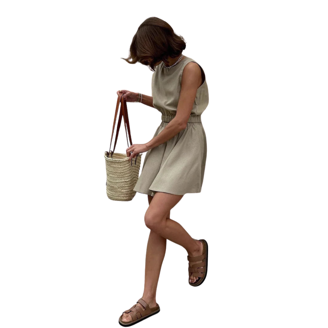 Two-Piece Linen Set Top and Skirt