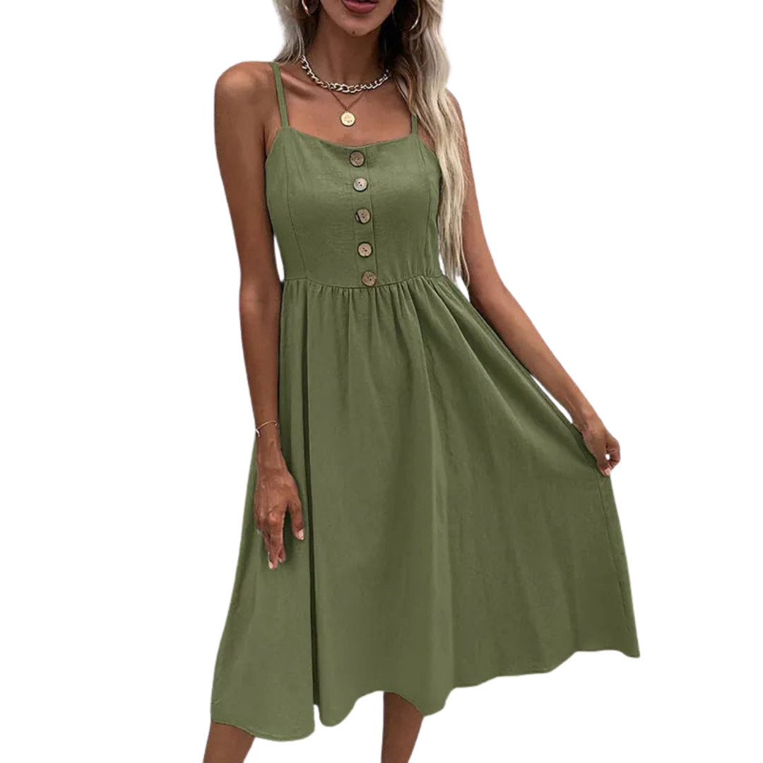 Sleeveless Button A-Line Midi Dress