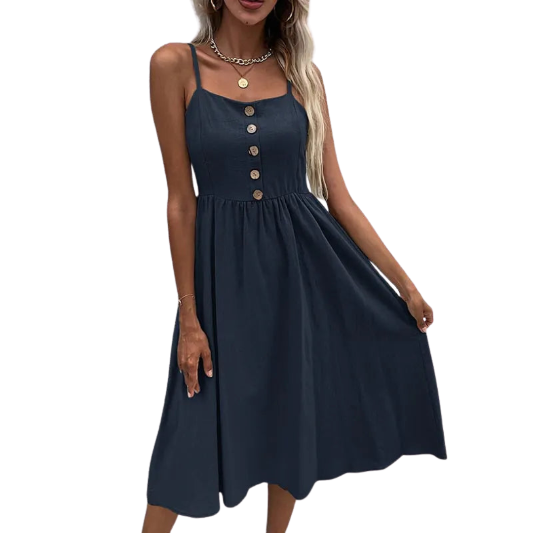 Sleeveless Button A-Line Midi Dress