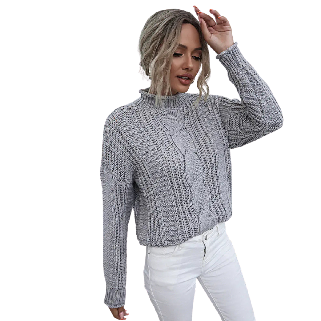 Chunky Cable-Knit Mock Neck Sweater