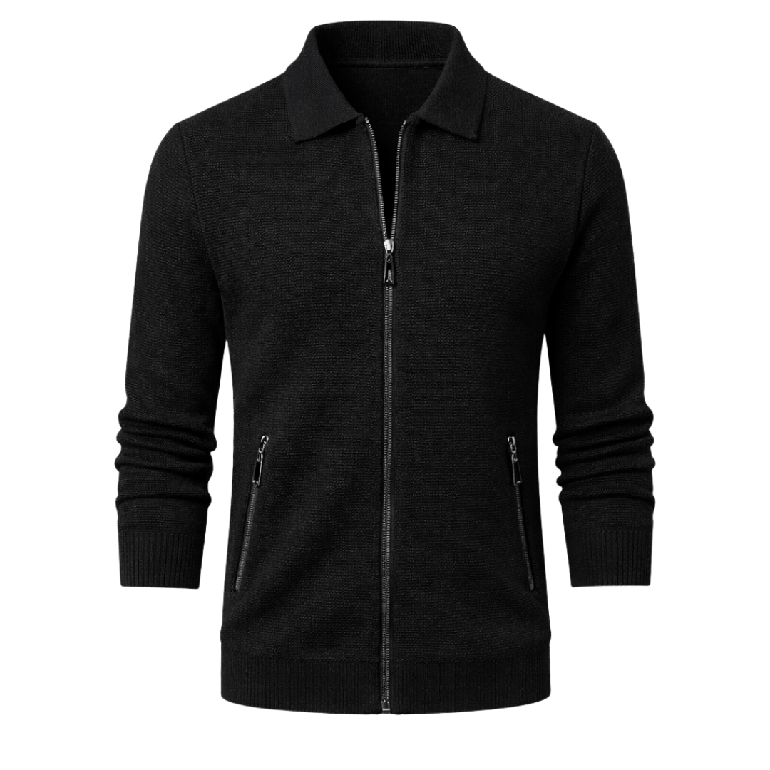 Knit Zip Up Cardigan Black The Olace