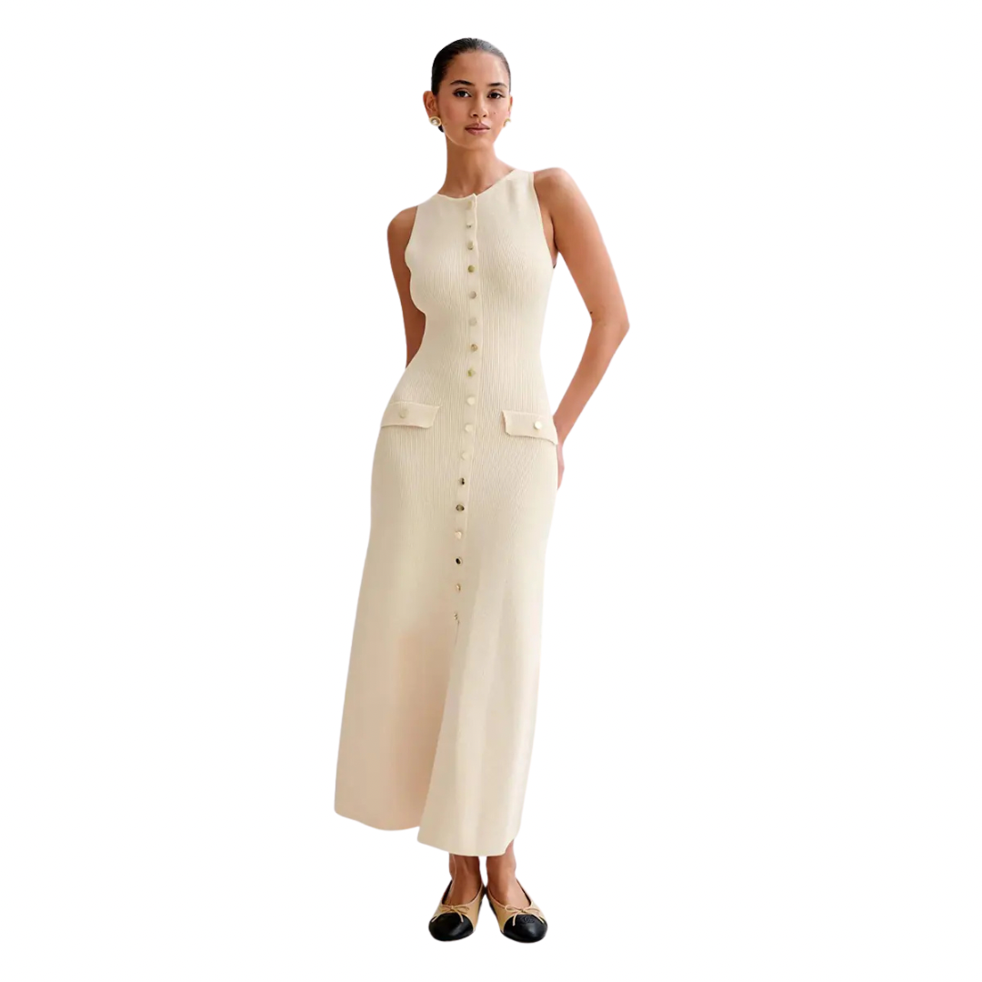 Button-Down Sleeveless Midi Dress