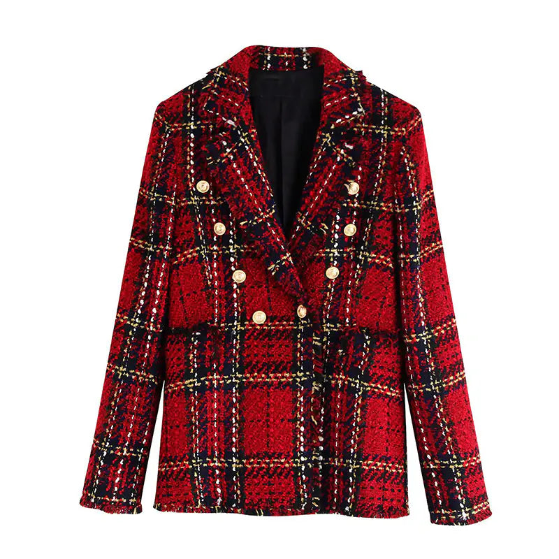 Red plaid suit blazer and skirt