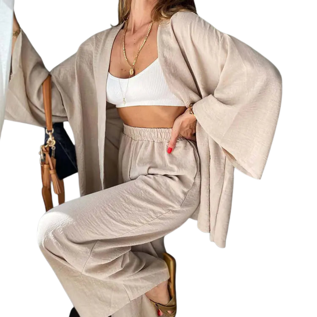 Two-Piece Linen Set Cardigan and Trousers