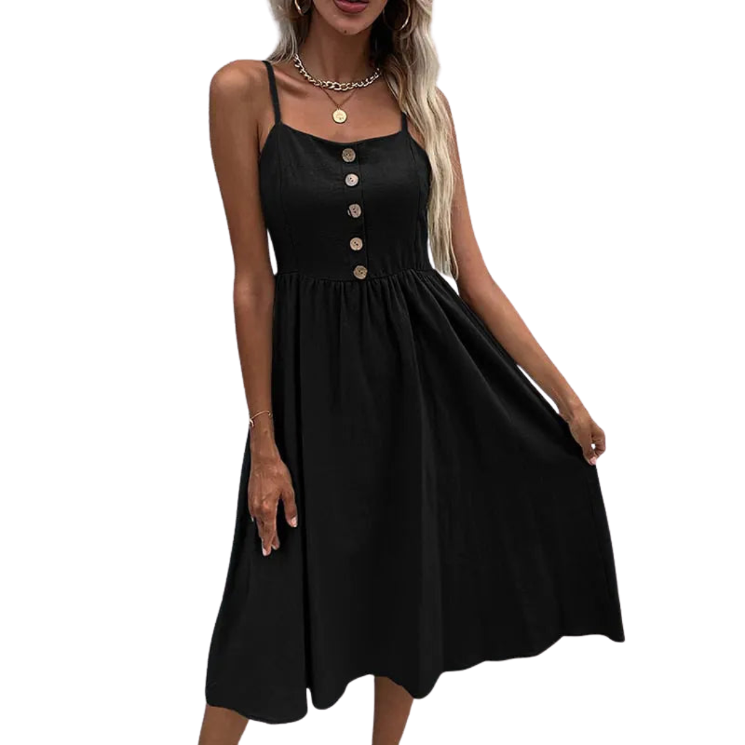 Sleeveless Button A-Line Midi Dress