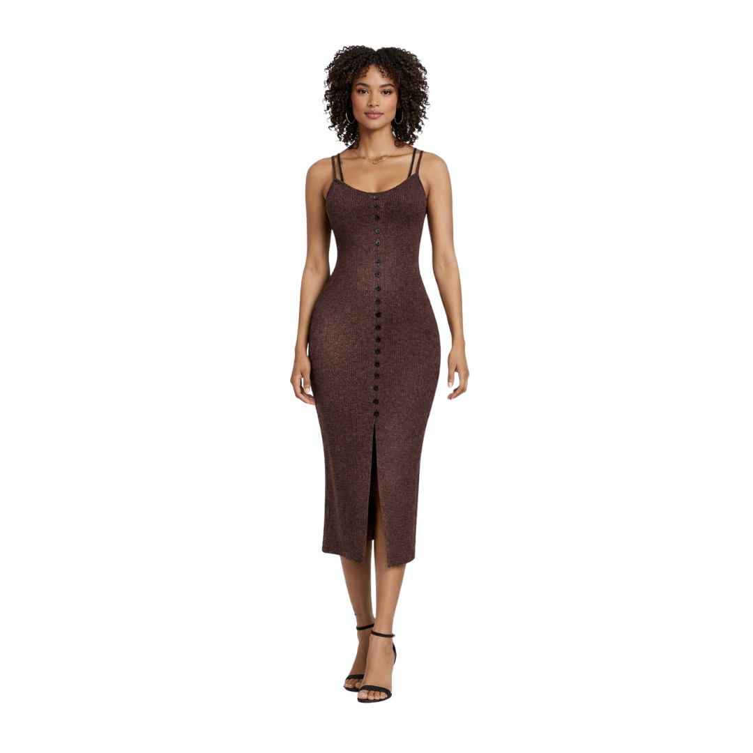 Ribbed Knit Button Midi Dress | Women's Knit Dress