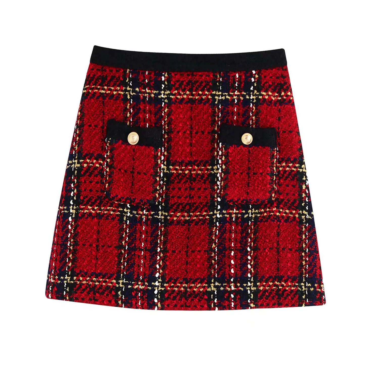 Red plaid suit blazer and skirt