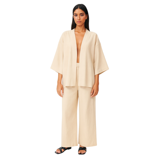 Two-Piece Linen Set Cardigan and Trousers