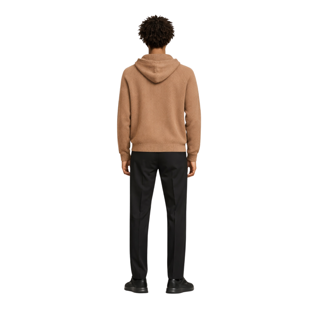 Wool-Cashmere Hooded Zip Sweater Back View - The Olace