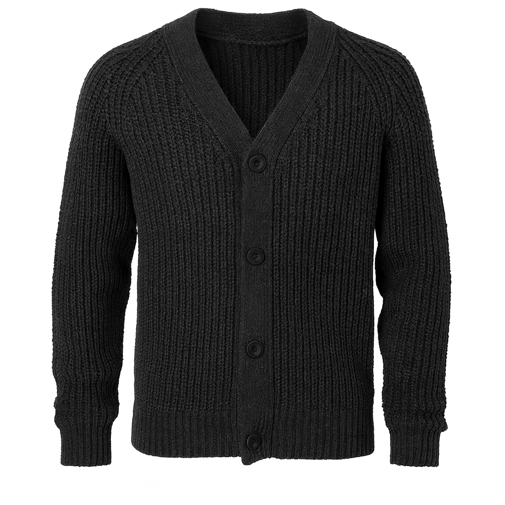 black buttoned knit cardigan with ribbed texture – The Olace
