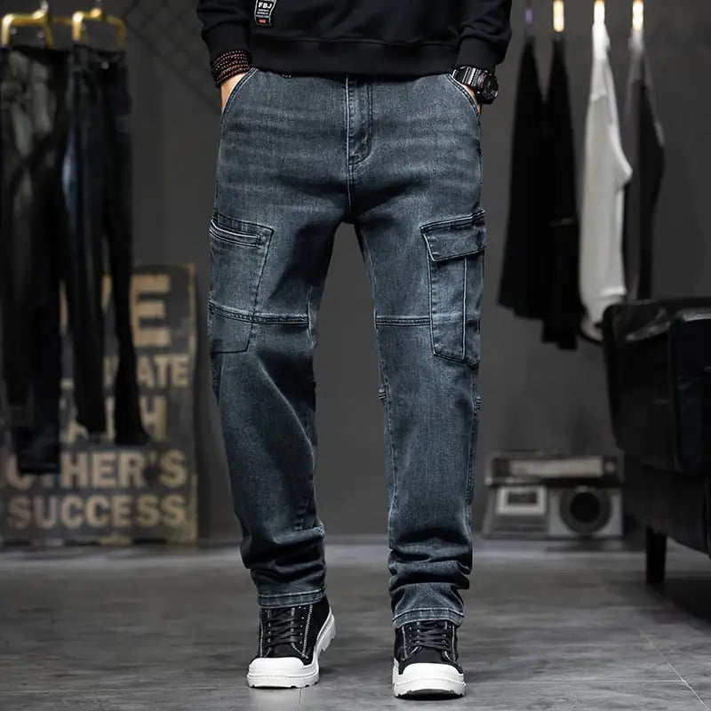 Multi Pocket Loose Straight Leg Jeans