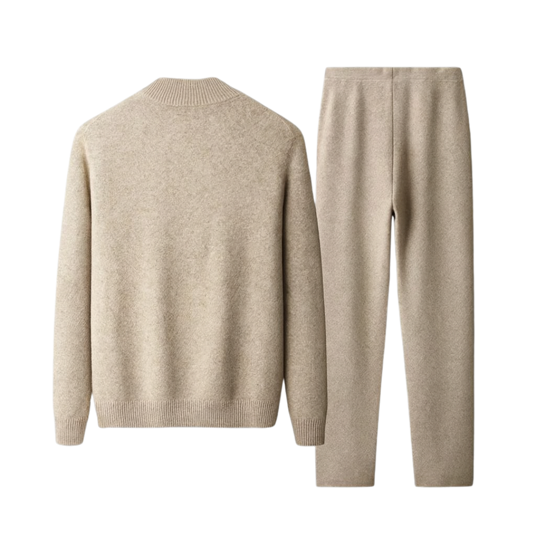 men's wool tracksuit set in sand (beige), back view complete set – The Olace