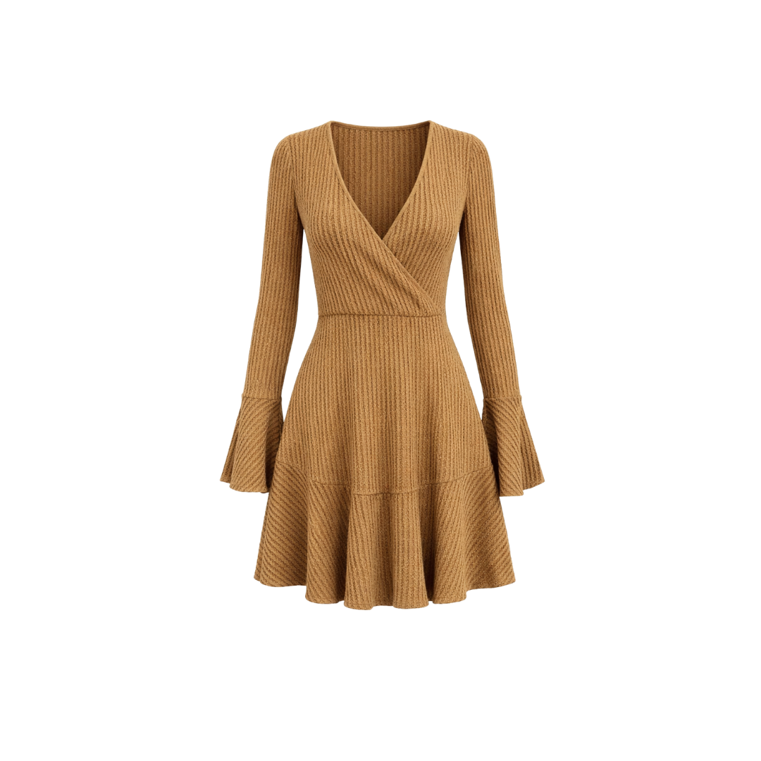 v-neck knitted mini dress brown – The Olace