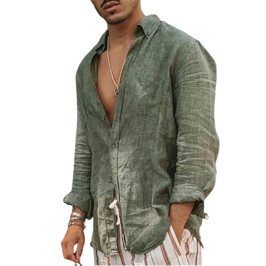 Cotton Linen Lapel Long-Sleeve Shirt