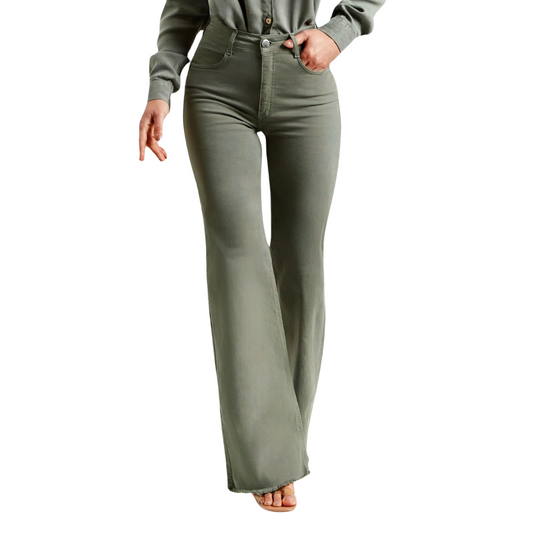 Olive Stretch Flared Pants