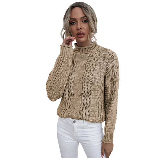 Chunky Cable-Knit Mock Neck Sweater