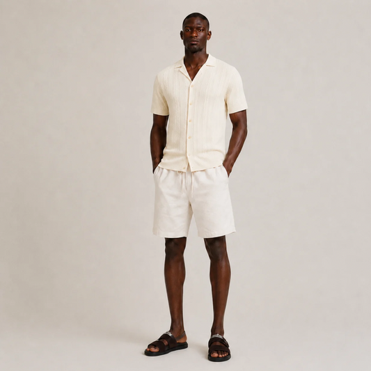 Knitted Short-Sleeve Button Shirt