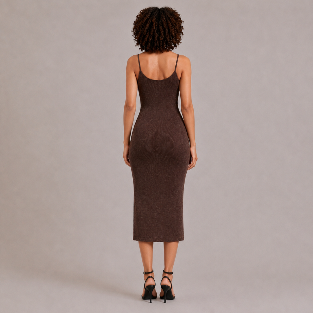 Ribbed Knit Button Midi Dress