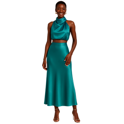 Halter Neck Satin Co-Ord Set