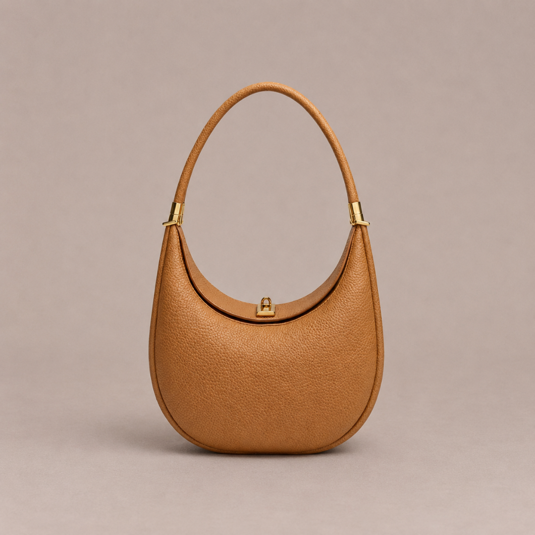 Structured Leather Crescent Shoulder Bag